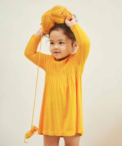 연휴특가_키즈 베이직 스마킹 롱슬리브 드레스(2-3세) FD5201